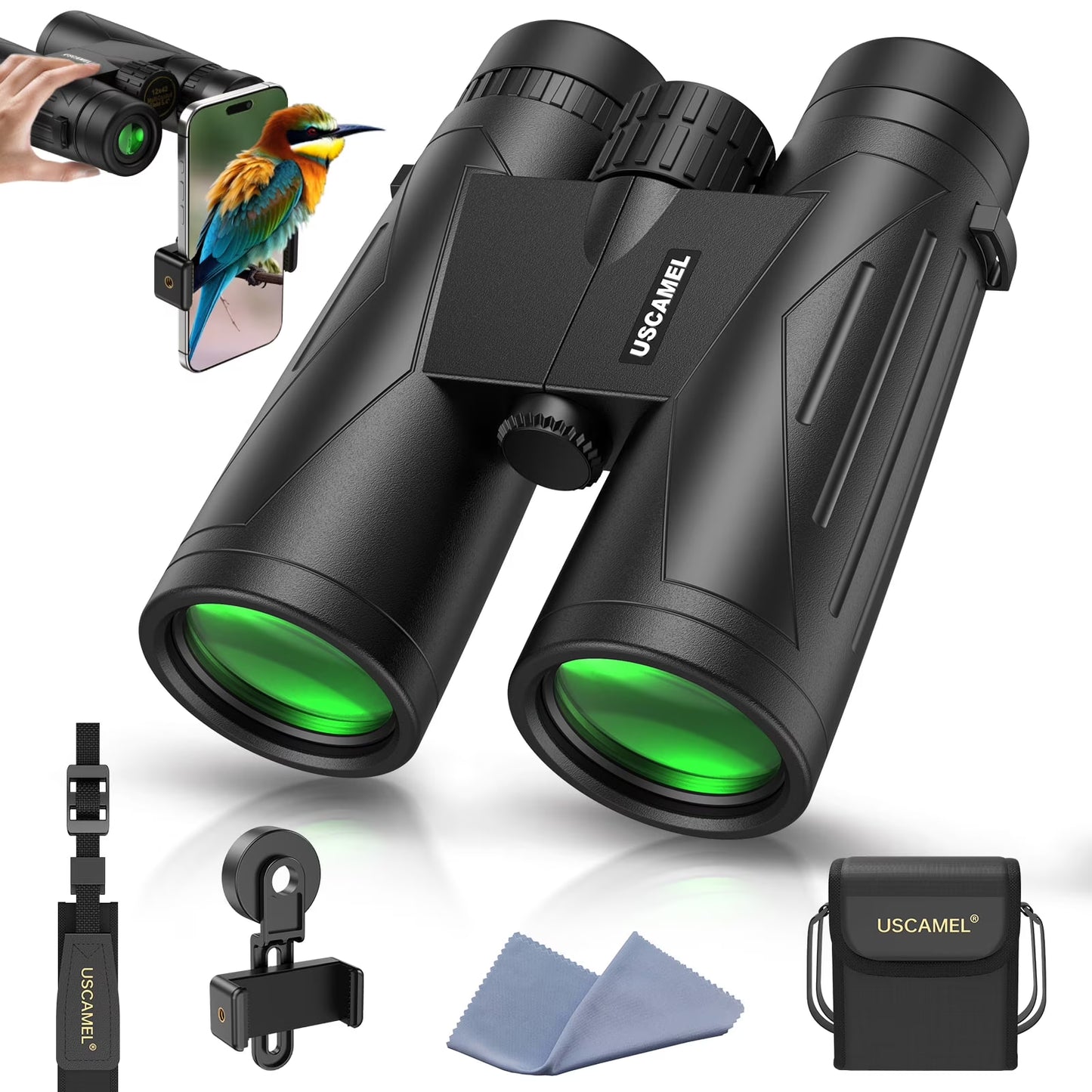 12X42 Binoculars for Adults Kids, HD Binoculars Waterproof FMC BAK4 Binoculars Low Light Night Vision for Bird Watching Travel Hunting Outdoor Sports Concerts