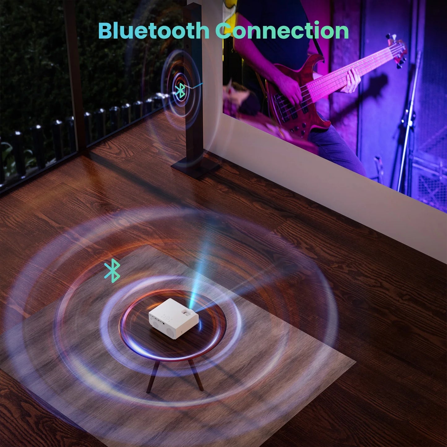 1080P Mini Projector with 5G Wifi and Bluetooth, 240 ANSI, Support 4K, Compatible with Soundbar, 100" Screen Included