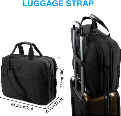 17.3 Inch Laptop Bag, Expandable Computer Bag Laptop Briefcase Men Women,Laptop Shoulder Bag,Work Bag Business Travel Office, Black