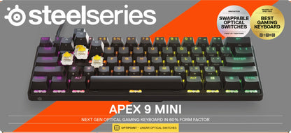 - Apex 9 Mini Gaming Keyboard 60% Wired Optipoint Adjustable Actuation Switch with RGB Lighting - Black
